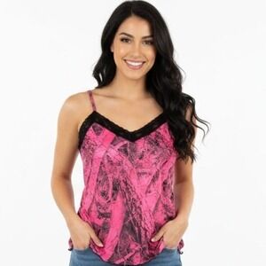 VTG Naked North Camo Pink Lace Trim Cami Women's Sm Tank Top  Y2K RARE Grunge